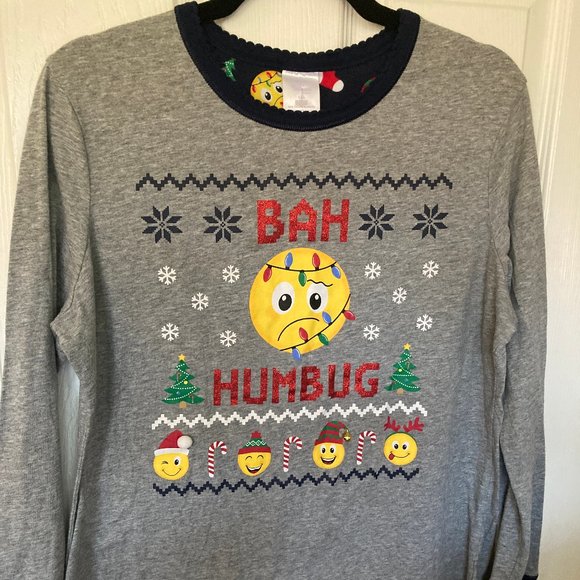 Secret Treasures Bah Humbug Emoji Jingle Bell Ugly Christmas Sweater Pajamas L - Picture 1 of 7